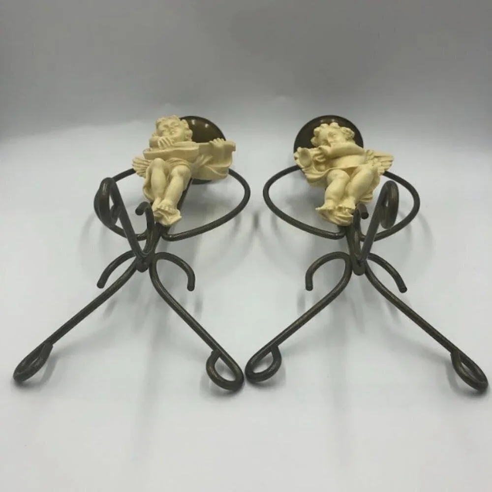 Vintage Metal Angel Set of 2 Taper Candle Holders Spiritual Holiday Décor Altar